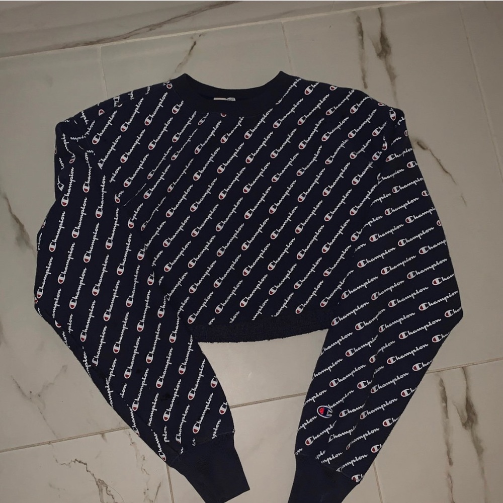 navy champion repeat crop sweatshirt